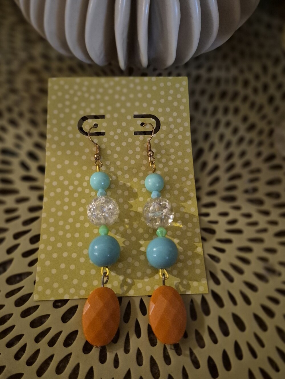 Handmade Turquoise and Orange Beaded Drop Earrings